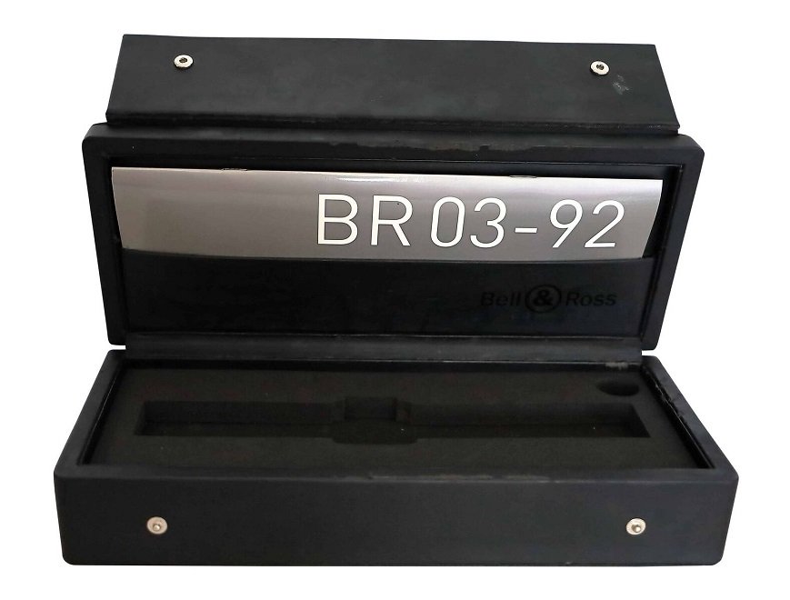 Bell & Ross BR03 Watch Box: Brand: Bell & Ross BR03 Approximate dimensions: 12in x 5.5in x 2.5in Condition: Fair Important Notes: We provide as much information as possible. Condition reports reflect our opinion only, to the bes