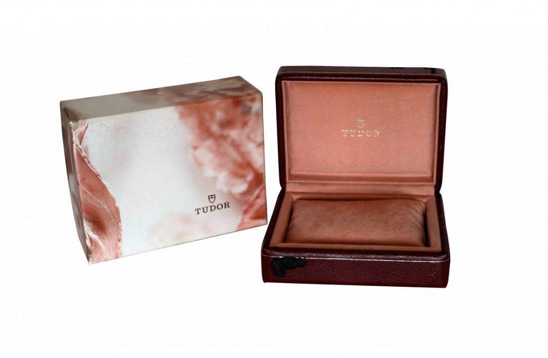 Tudor Watch Box: Brand: Tudor Approximate dimensions: 5.5in x 4in x 2.5in Condition: Poor Important Notes: Baer & Bosch Auctioneers provides as much information as possible. Condition reports reflect our opinion only,
