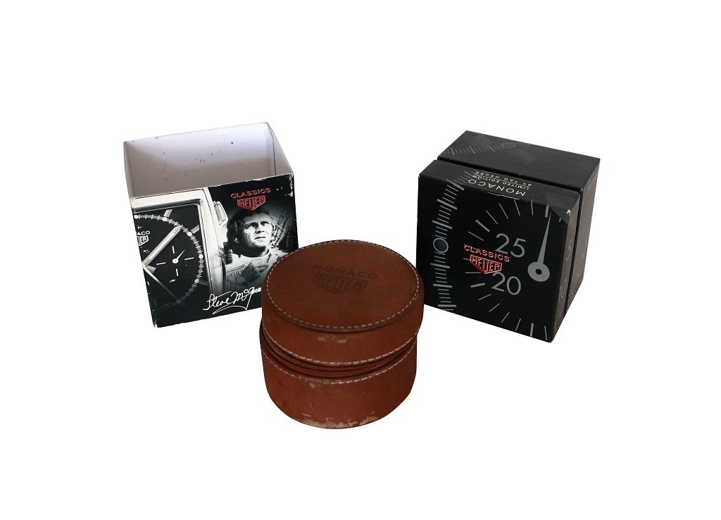Tag Heuer Steve McQueen Watch Box: Brand: Tag Heuer Steve McQueen Approximate dimensions: 3.5in x 3in Condition: Fair Important Notes: We provide as much information as possible. Condition reports reflect our opinion only, to the best