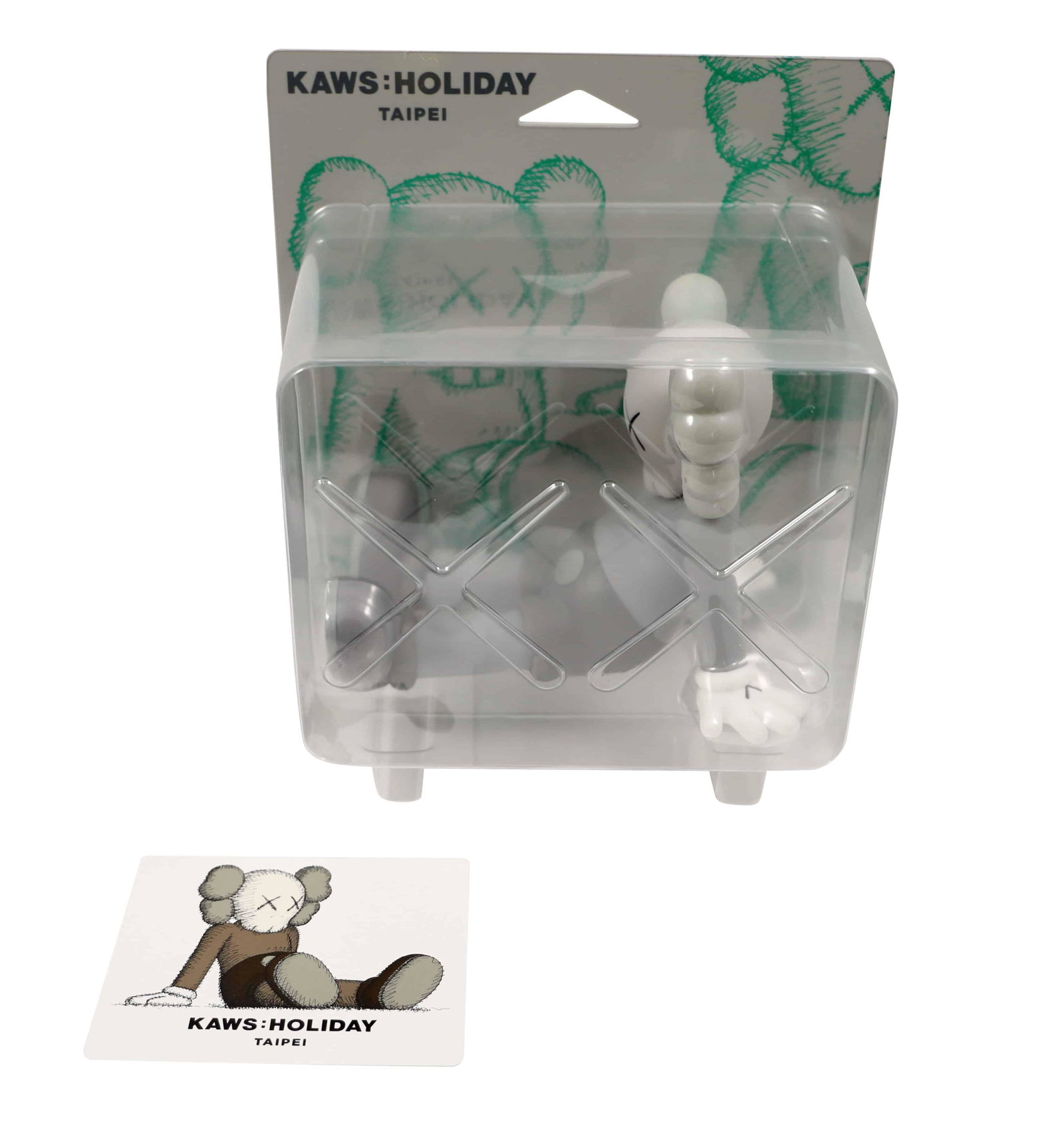 KAWS Holiday Taipei Vinyl Figure Grey: Artist: KAWS Title: Holiday Taipei Grey Medium: Vinyl Collaboration: AllRightsReserved Approximate Dimensions: 7in Edition: 2019 Provenance: Priv