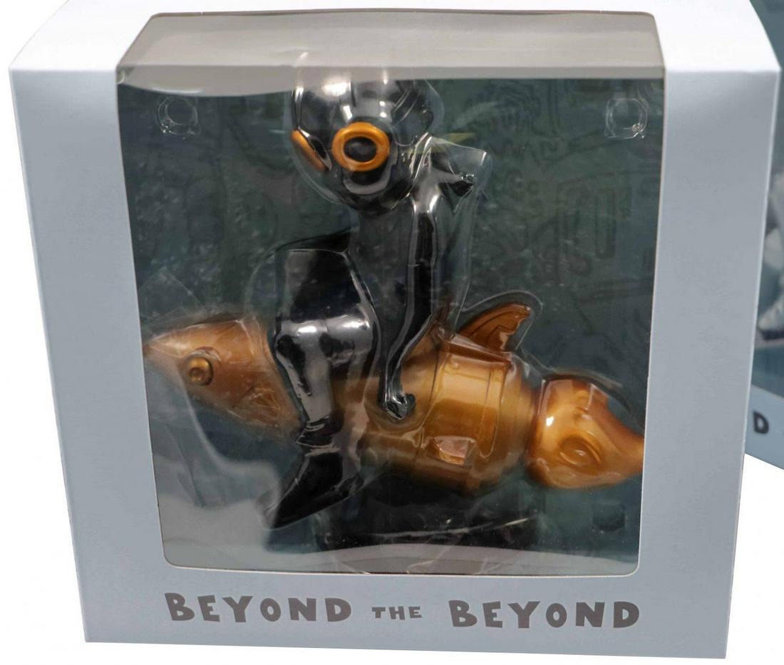 Hebru Brantley Fly Boy Rocket Gold and Black Vinyl: Artist: Hebru Brantley Title: Fly Boy Rocket Figure Black & Gold - Beyond the Beyond Medium: Vinyl Collaboration: Billionaire Boys Club x BAIT - NeverMore pop up & ComplexCon show