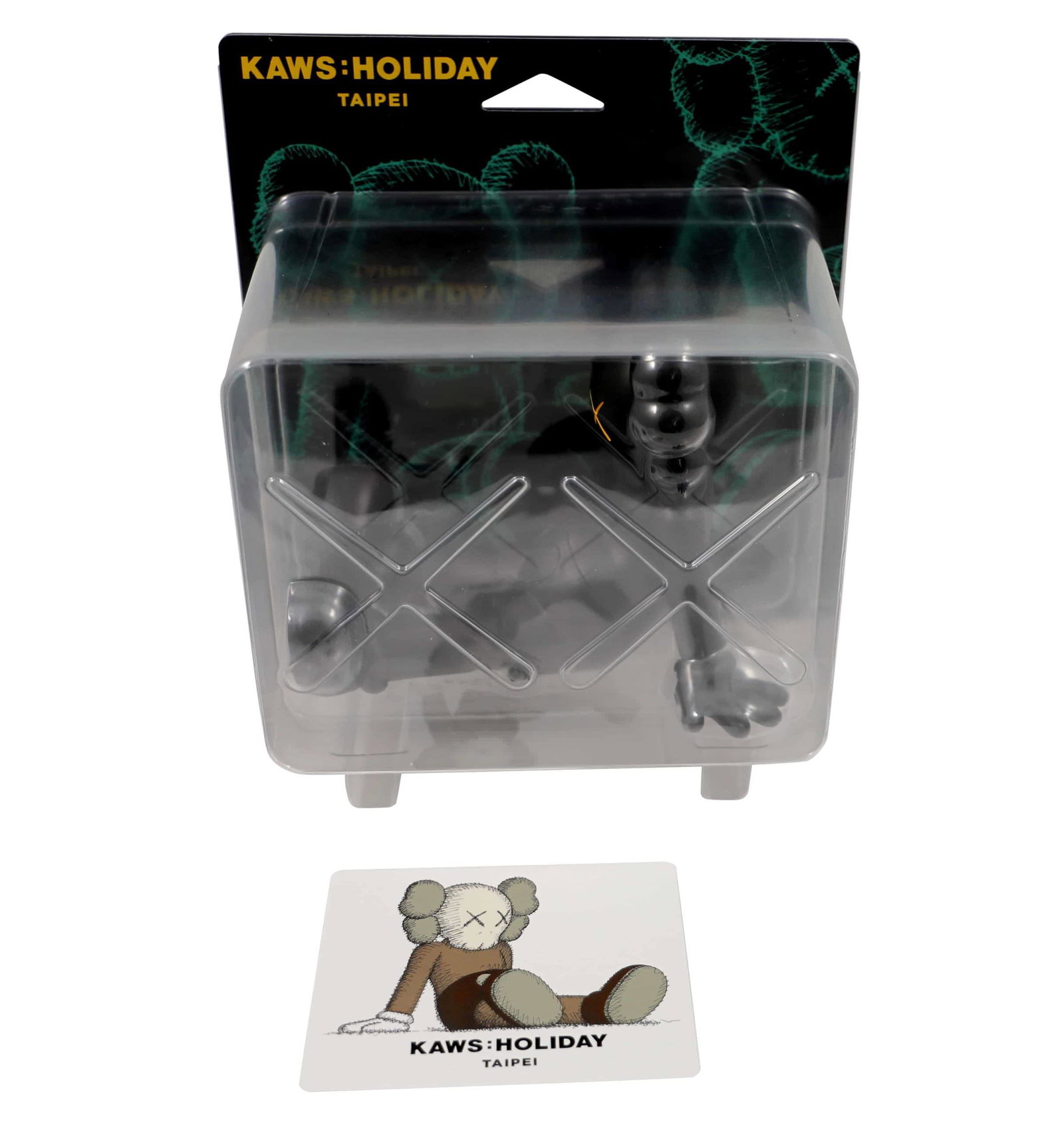 KAWS Holiday Taipei Vinyl Figure Black: Artist: KAWS Title: Holiday Taipei Black Medium: Vinyl Collaboration: AllRightsReserved Approximate Dimensions: 7in Edition: 2019 Provenance: