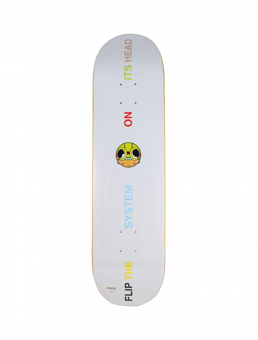 Hebru Brantley Fly Boy Skateboard Skate Deck: Artist: Hebru Brantley Title: “Flip The System On It’s Head” Flyboy Medium: Skateboard Edition: 2019 Provenance: Private collection Condition Report: Never been displayed. Sealed in original shr