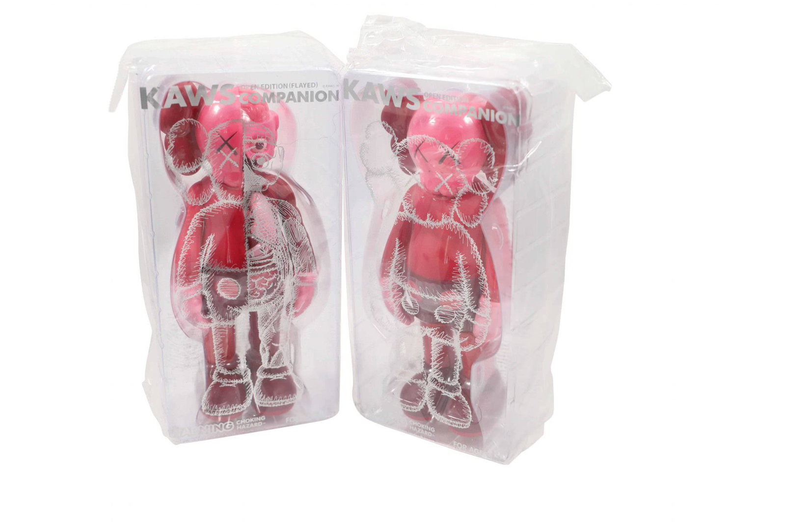 KAWS Blush Flayed and Companion Vinyl Set of 2 Figures: Artist: KAWS Title: Blush Flayed and Companion Figures - Set of 2 Medium: Vinyl Approximate Dimensions: 11in Edition: 2019 Provenance: Private collection