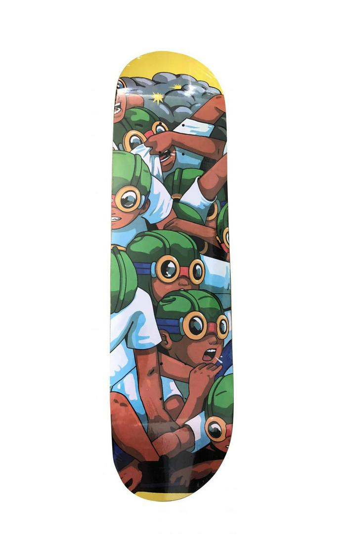 Hebru Brantley Flyboys Skateboard Skate Deck: Artist: Hebru Brantley Title: Flyboys Medium: Skateboard Edition: 2018. Limited series. Provenance: Private collection Condition Report: New. Never been d