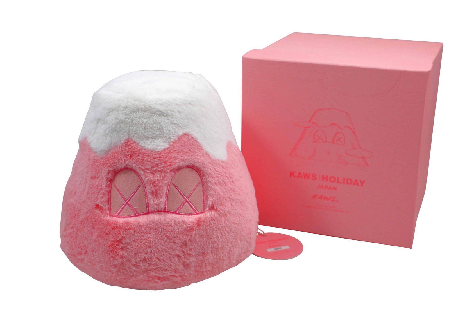 KAWS Holiday Japan Mount Fuji Plush Pink: Artist: KAWS Title: Holiday Japan Mount Fuji Plush Pink Medium: Polyester Collaboration: AllRightsReserved Approximate Dimensions: 8in Edition: 2019 Prov