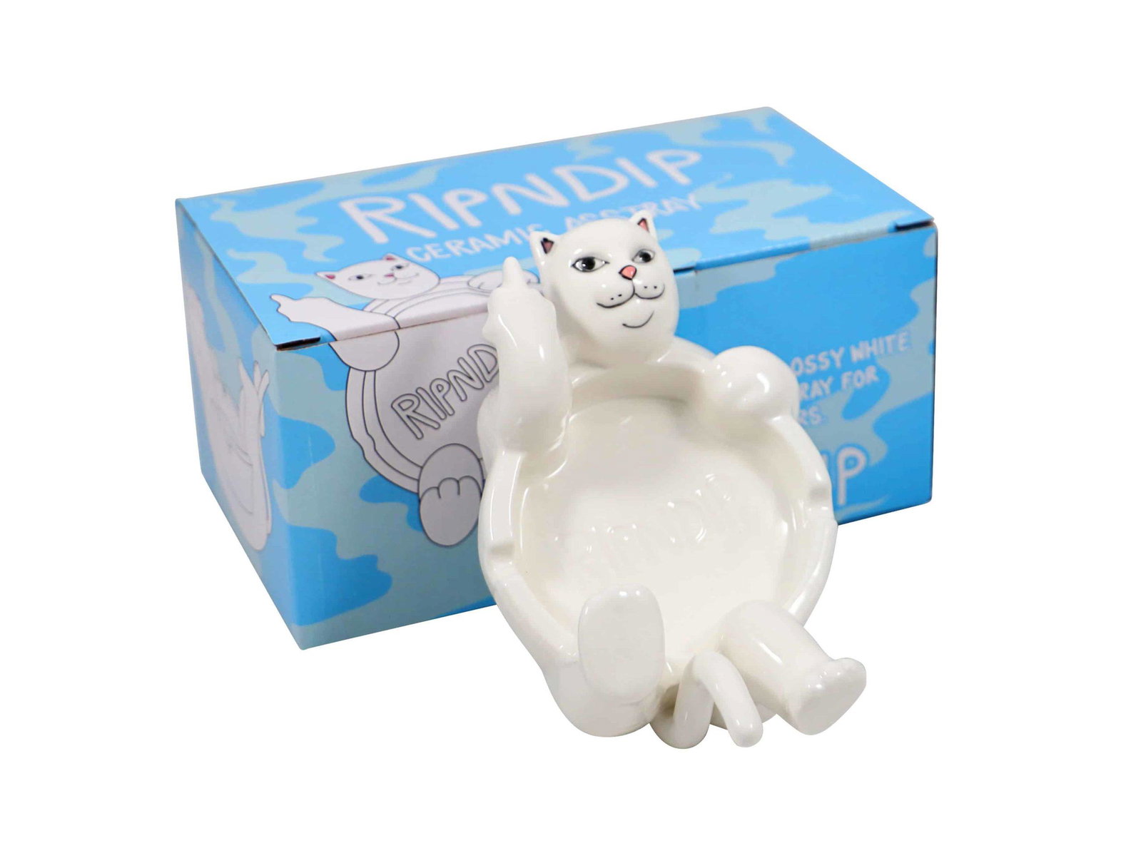 Rip N Dip Lazy Nerm Cat Ceramic Ashtray White: Artist: Rip N Dip Title: Lazy Nerm Ashtray Medium: Ceramic Approximate Dimensions: One size Edition: 2018 Provenance: Private collection Condition Report