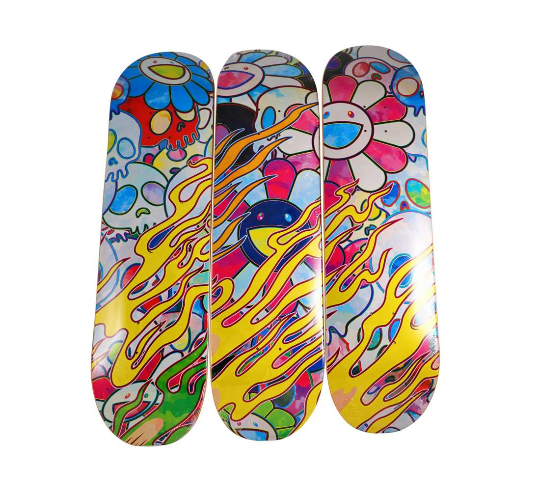 Takashi Murakami Flaming Skull Rainbow Skateboard Deck (1 of 2)