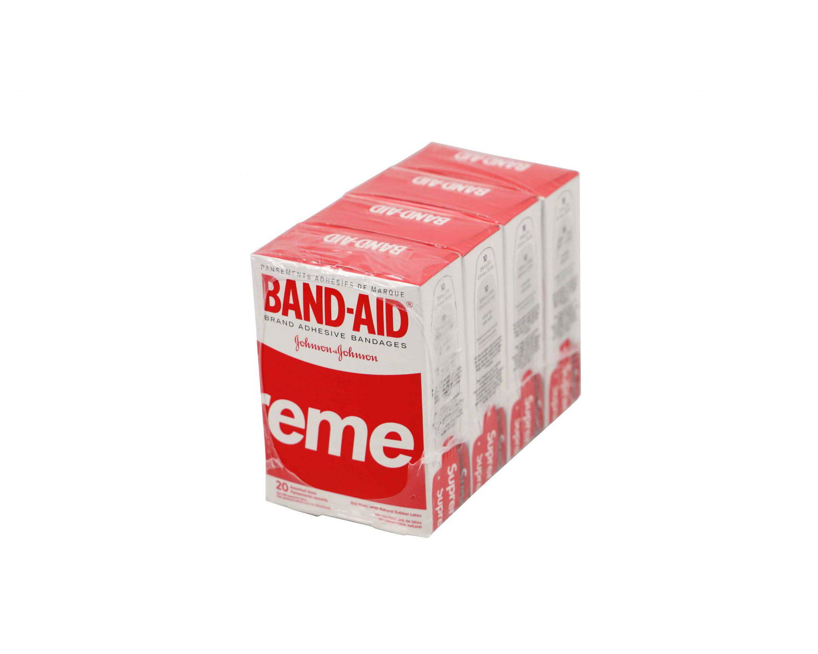 Supreme Band Aid Adhesive Bandages 4 Box Pack: Artist: Band-Air Title: Adhesive Bandages 4 Box Pack Medium: Adhesive Bandages Collaboration: Supreme Edition: 2019, 4 Box Pack. Each box contains 20 bandages in assorted sizes. Provenance