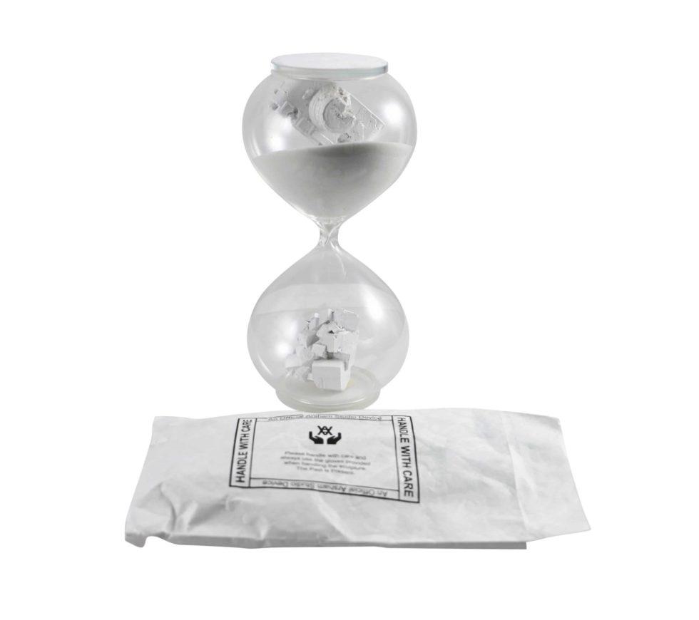 Daniel Arsham Hourglass Sculpture Limited Edition: Artist: Daniel Arsham Title: Hourglass. Limited Edition of 500. Medium: Glass, sand, plaster Approximate Dimensions (H x W x D): 9-3/5in × 4-1/2in × 4-1/2in