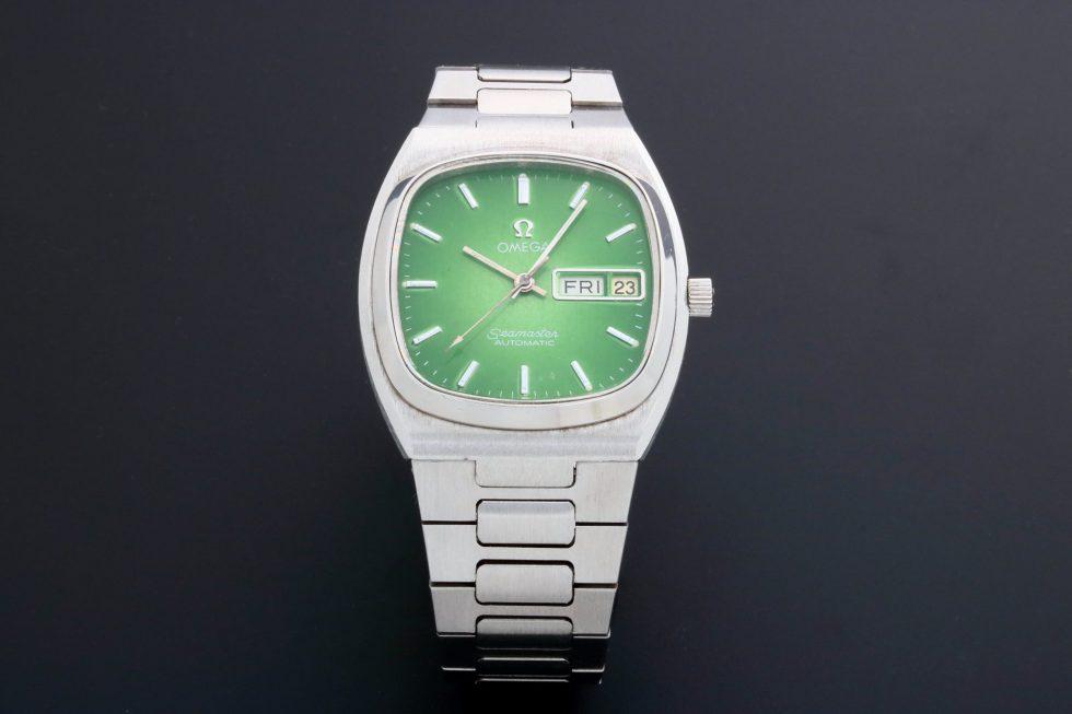Vintage Omega Seamaster Day Date Green Dial Watch: Brand: Omega Model: Seamaster Day Date Diameter: 35mm Dial Color: Green Case Material: Stainless steel Bezel Material: Stai