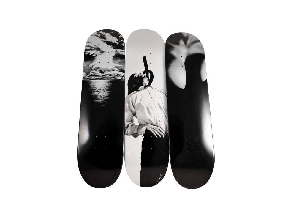 Robert Longo x Supreme Skateboard Deck Set of 3: Artist: Robert Longo Medium: Skateboard Collaboration: Supreme Edition: 2011 Provenance: Private collection Condition Report: