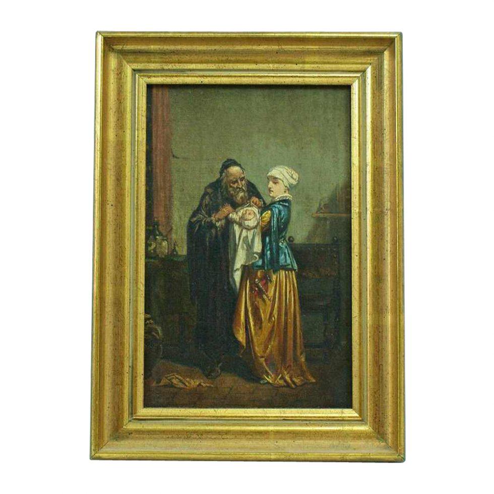 Antique Oil Painting on Canvas Man Woman Child Framed (1 of 2)