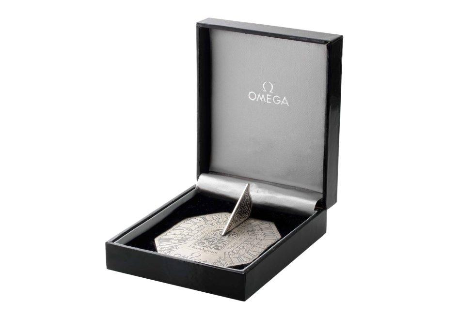 Rare Omega Watch Desk Horologium Sundial Display: Brand: Omega Model: Omega Horologium sundial desk accessory display Approximate Dimensions: 85mm width x 95mm length x 35mm height Condition: Overall condition is exce