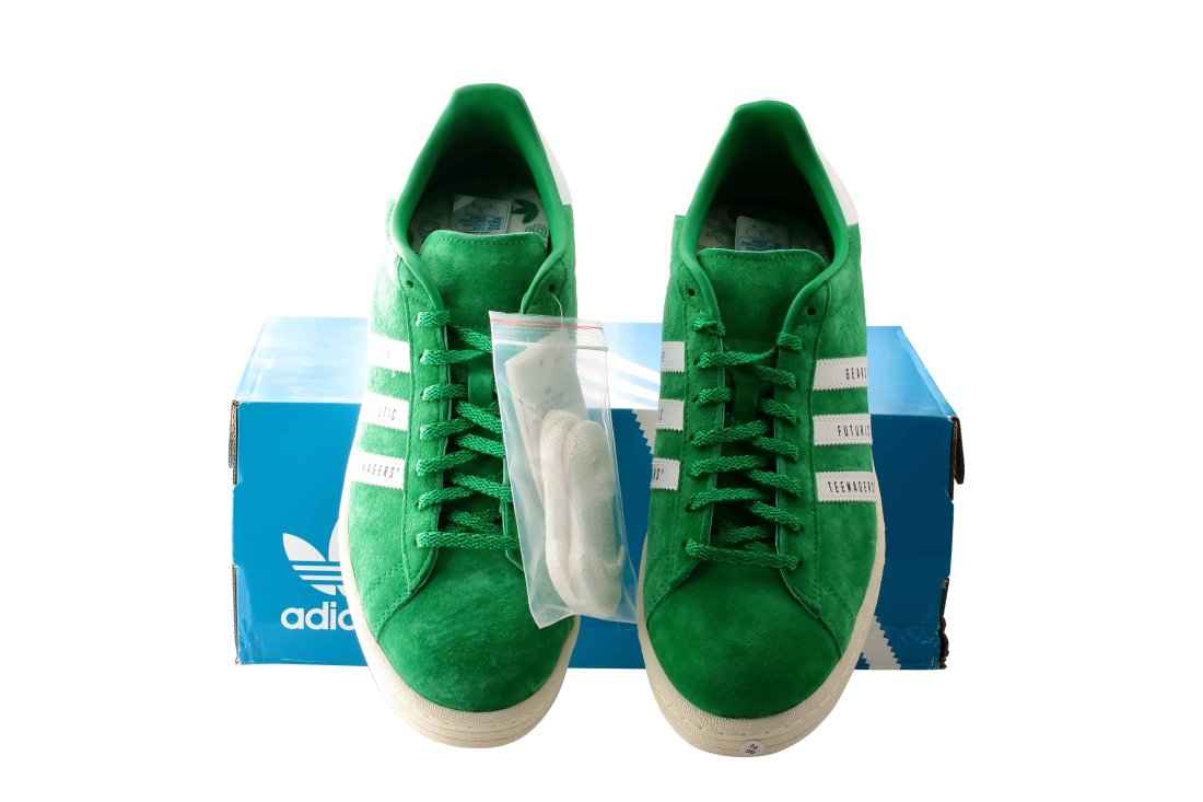 Adidas Campus Human Made Green Sneakers Size US 10 Shoes: Artist: Human MadeDescription: CampusCollaboration: AdidasSize: 10 USProvenance: Private collectionCondition Report: New. Never worn with the original packaging. The box has some creasing in some area