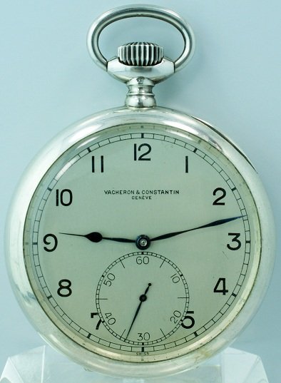 Rare Silver Vacheron Constantin Deck Watch: Fine and rare large silver Vacheron & Constantin, Geneve, Swiss made deck watch with Guillaume alloy compound balance, heavy silver open face signed Vacheron Constantin case with snap bezel and hinged