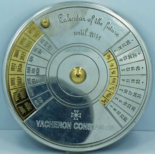 Vacheron et Constantin Metal Desk Calendar: Vacheron et Constantin metal desk calendar accurate until 2041. Promotional item with box.