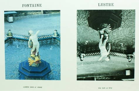 Jan Vercruysse Fontaine Lustre Lithograph: Jan Vercruysse "Fontaine Lustre" offset lithograph, edition of 50. One side is in color and the other side is black and white. Christine Burgin Gallery label on verso. It comes in a frame which is app