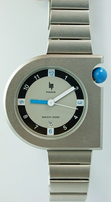 Lip Paris Mach 2000 Roger Tallon Wrist Watch: Lip Paris Mach 2000 wrist watch designed by Roger Tallon. In 1807, the Jewish community of Besançon offered a mechanical watch (montre à gousset) to Napoleon. Sixty years later, Emmanuel Lipman and 