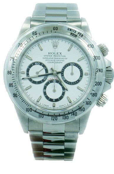 New Old Stock Stainless Steel Rolex Daytona 16520: New old stock (NOS) condition, Rolex stainless steel Daytona with Zenith movement reference #16520. The watch is in true unworn condition and comes with Rolex box, warranty papers, and accessories.