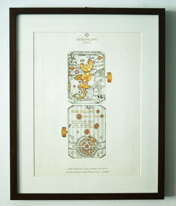 Patek Philippe Caliber 28-20/222 Lithograph 5101 Tourbi: Rare Patek Philippe Caliber 28-20/222 lithograph depicting Ref #5101 10-day power reserve tourbillon. Limited Art Edition by Patek Philippe Geneve from 2003. Printed in limited quantities exclusively