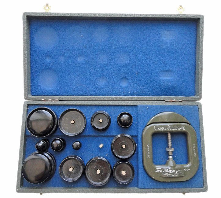 Girard Perregaux Watch Tool Set: Original vintage Girard-Perregaux wristwatch tool set with original fitted GP box. Swiss made. Set comes as shown, appears to be missing a piece.