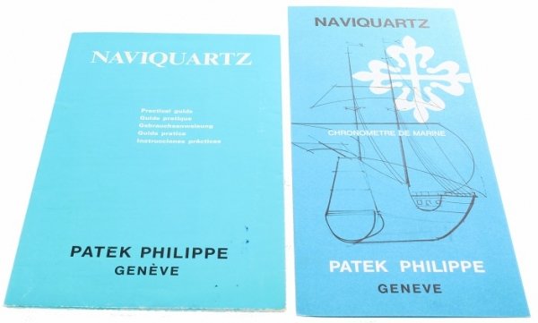 Patek Philippe Naviquartz Pratical Guide and Brochure: The Patek Philippe Naviquartz practical guide is designed to help owners make the best use of the Naviquartz clock. It is in English, French, German, Italian, and Spanish. The Naviquartz Chronometre D