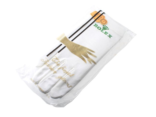 Set of Rolex Watch Dealer Display Gloves: Set of Rolex dealer display gloves. One size fits all, appears to be unworn and sealed.