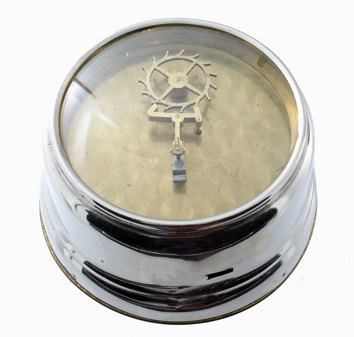 Desk Top Brass Model Display of A Lever Escapement: Brass model desk display of a lever escapement. Winder located at the bottom. The display model is approximately 65mm tall and 127mm at the widest point of the base. Lever escapements are used in the 