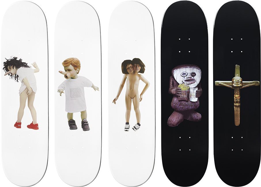 Chapman Brothers for Supreme NY 5 Deck Complete Set: Rare complete Chapman Brothers 5 deck set made by Supreme New York, limited run, screen print on skateboard.Dinos Chapman was born in London in 1962 and Jake Chapman was born in Cheltenham in 1966. Th