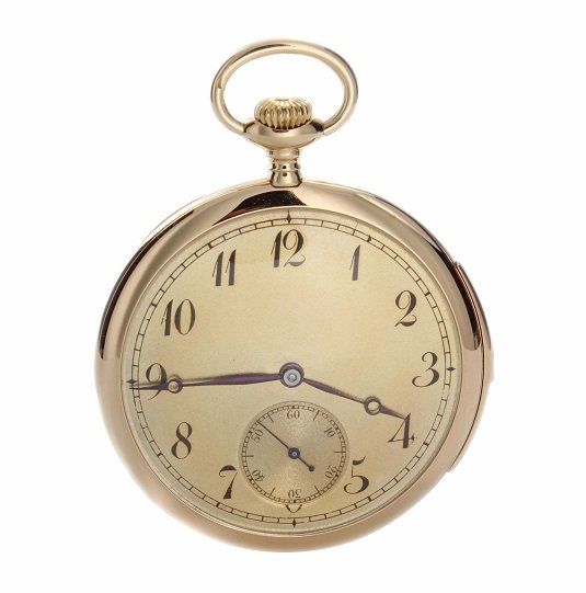 Vintage Yellow Gold Breguet Minute Repeater Pocket: Vintage 18k yellow gold Breguet minute repeater pocketwatch. Champagne dial with painted Breguet Arabic hour markers with sub seconds. Breguet hands. Cuvette signed Breguet. French hall mark eagle hea