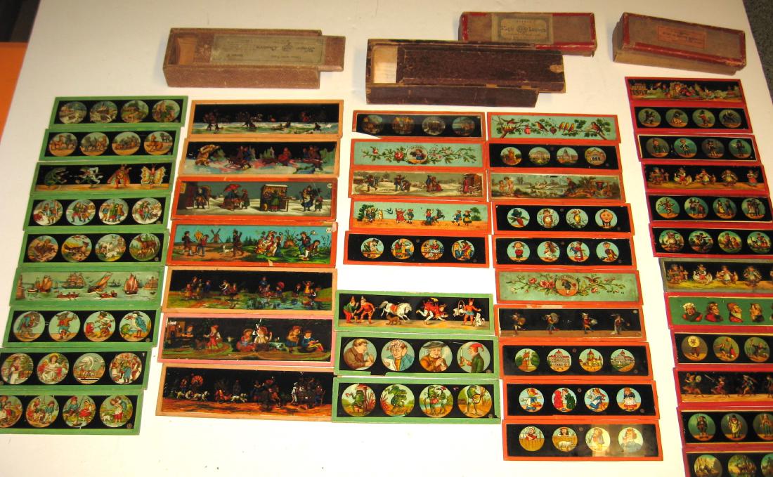 Four boxes of Magic Lantern slides, (1 of 6)
