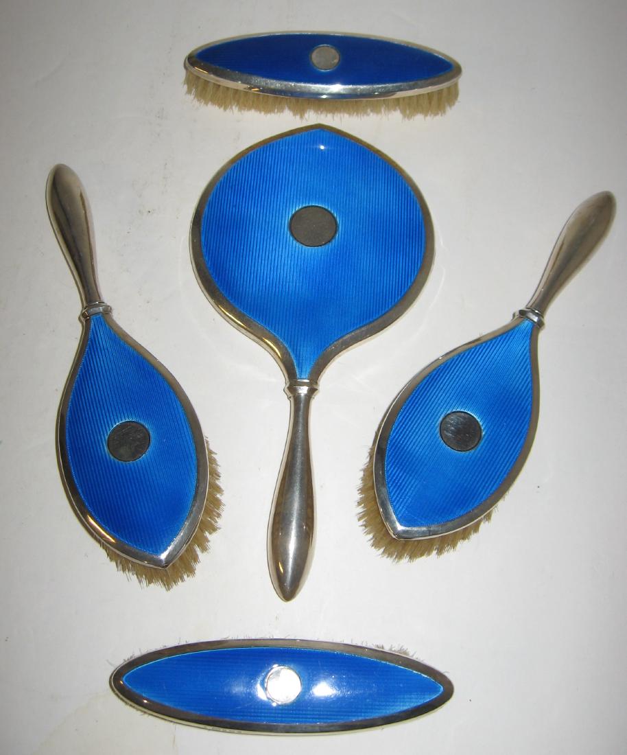 Ladies blue Guilloche vanity dresser set, (1 of 3)