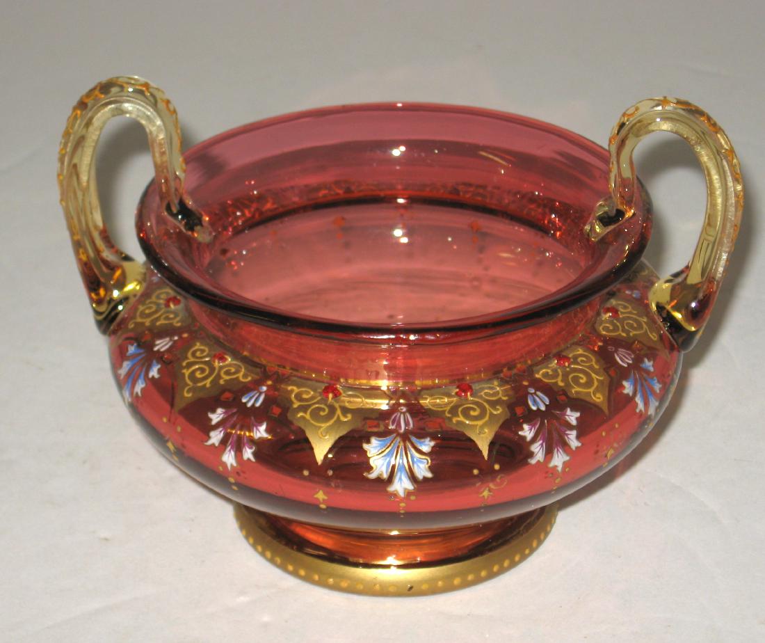 Moser cranberry two handle vase, (1 of 4)