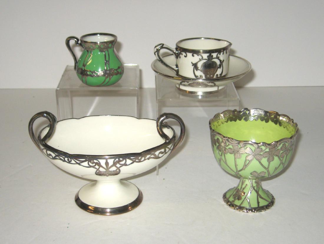 Group of four Belleek silver overlay items, (1 of 6)