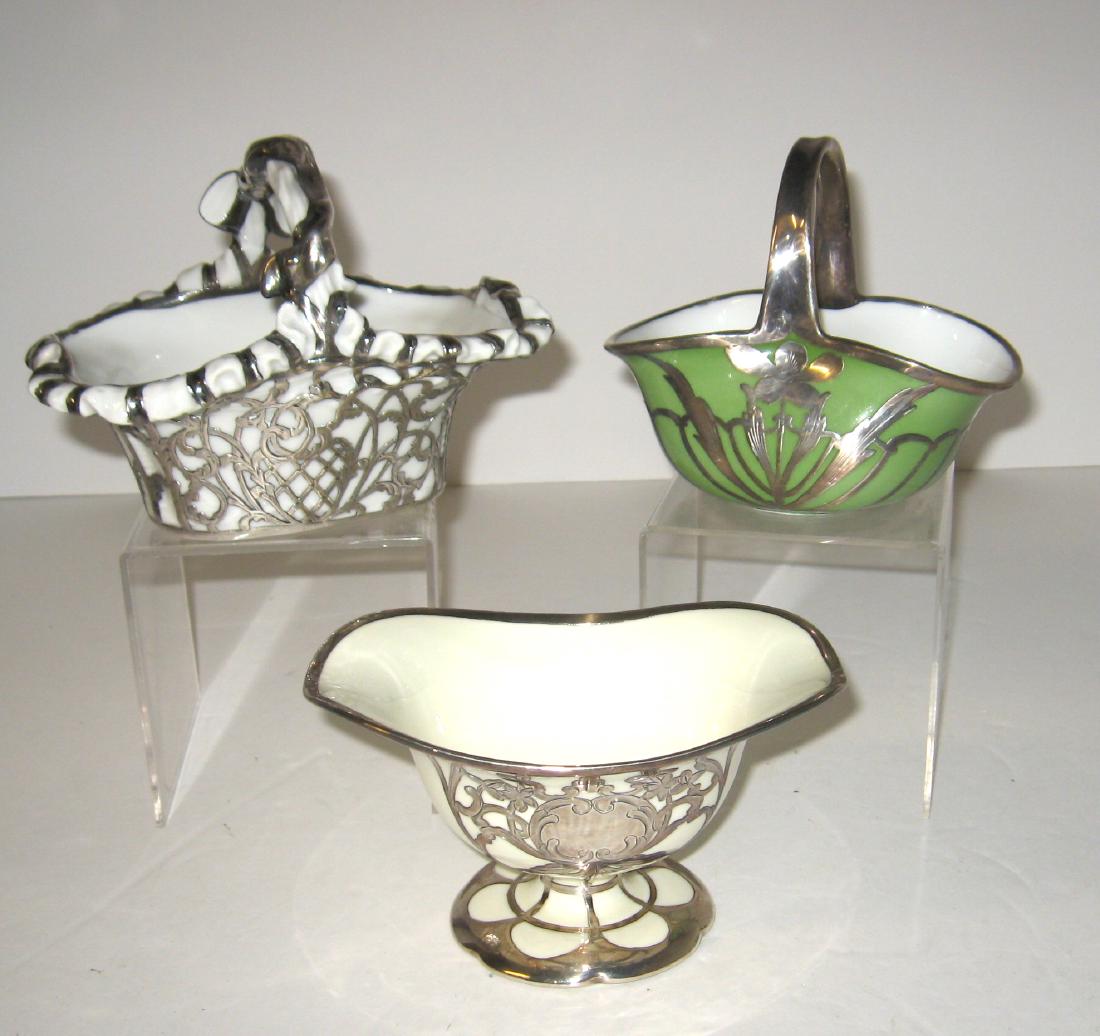 Silver overlay porcelain baskets and bowl, (1 of 5)