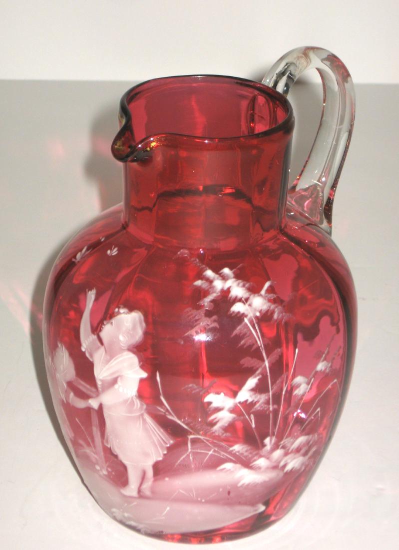 Mary Gregory ruby glass pitcher, (1 of 2)