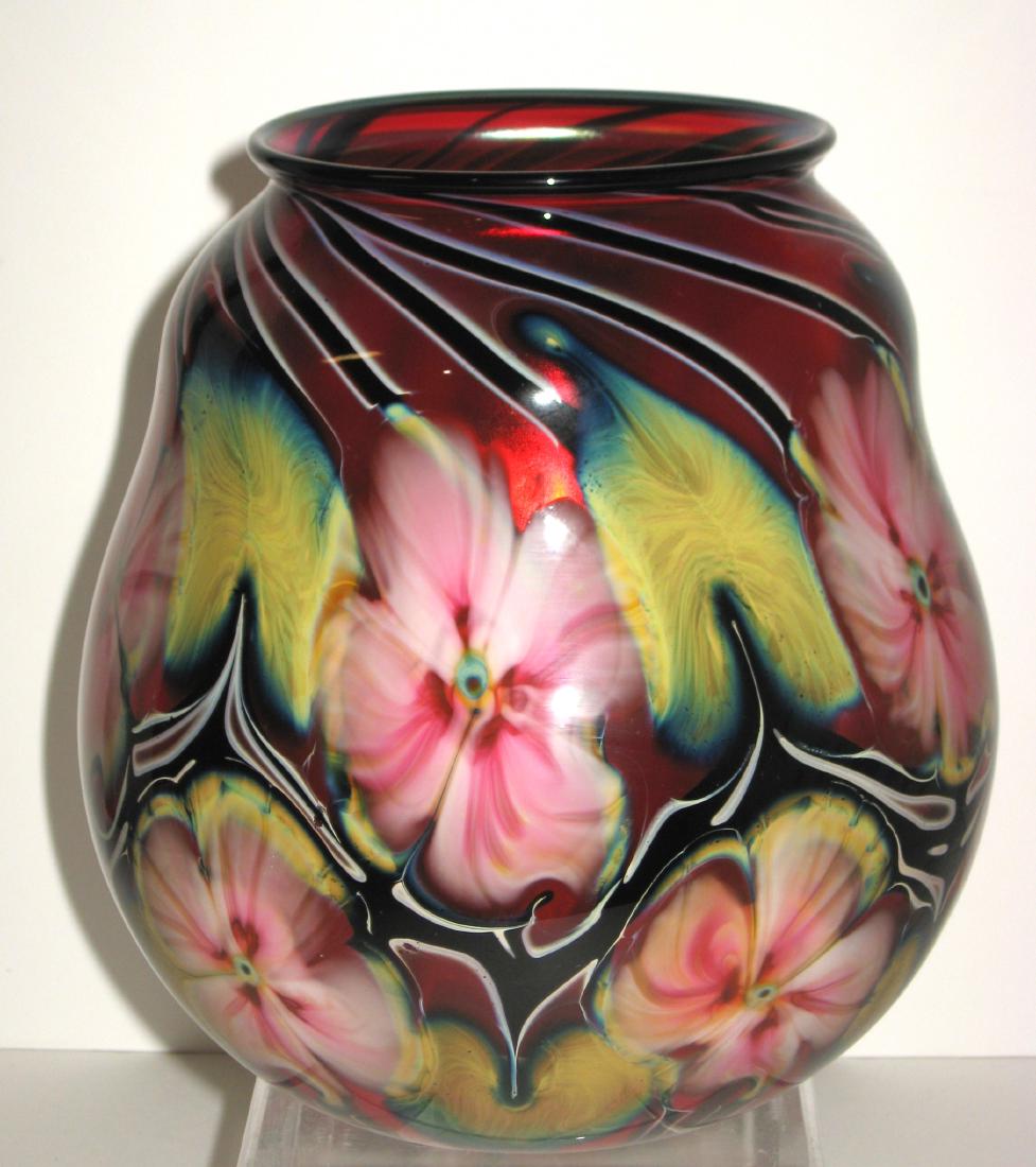 Large Charles Lotton red Multi Flora vase, (1 of 5)