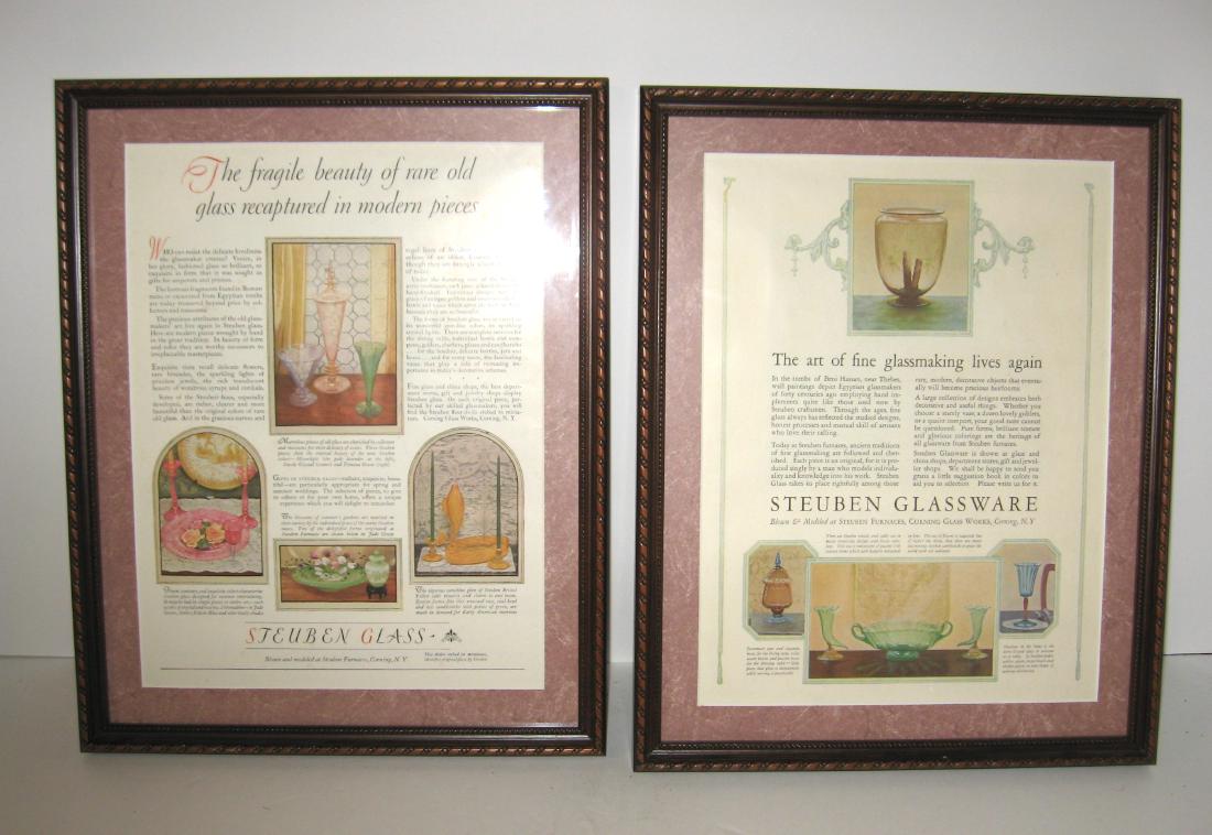 Two Vintage 1920 Steuben advertisements,: Frames and matted, 12 by 14 with frame, Condition: good with no issues.
