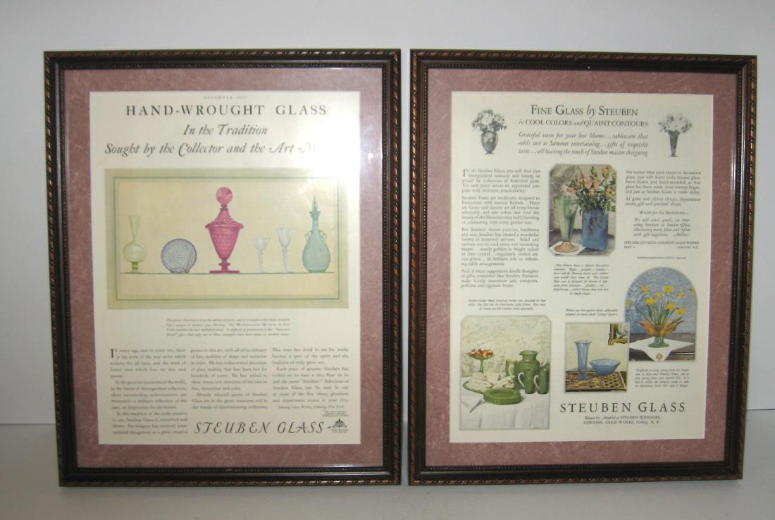 Two Vintage 1920 Steuben advertisements,: Frames and matted, 12 by 14 with frame, Condition: good with no issues.