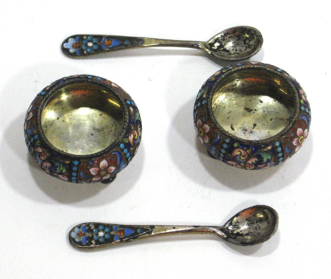 Two Russian enamel on silver salts, (1 of 5)