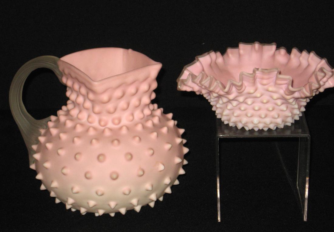Two Hobnail pink satin glass items, (1 of 5)