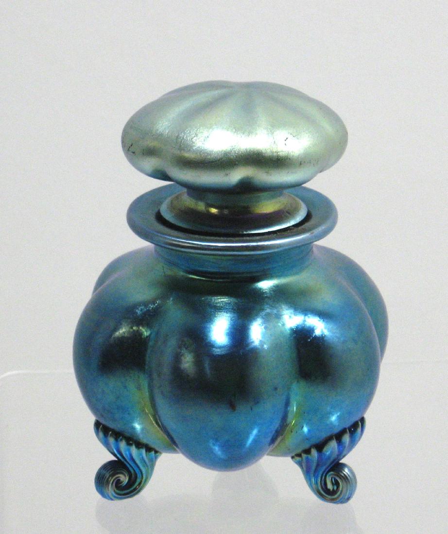 Steuben blue Aurene glass cologne bottle, (1 of 4)
