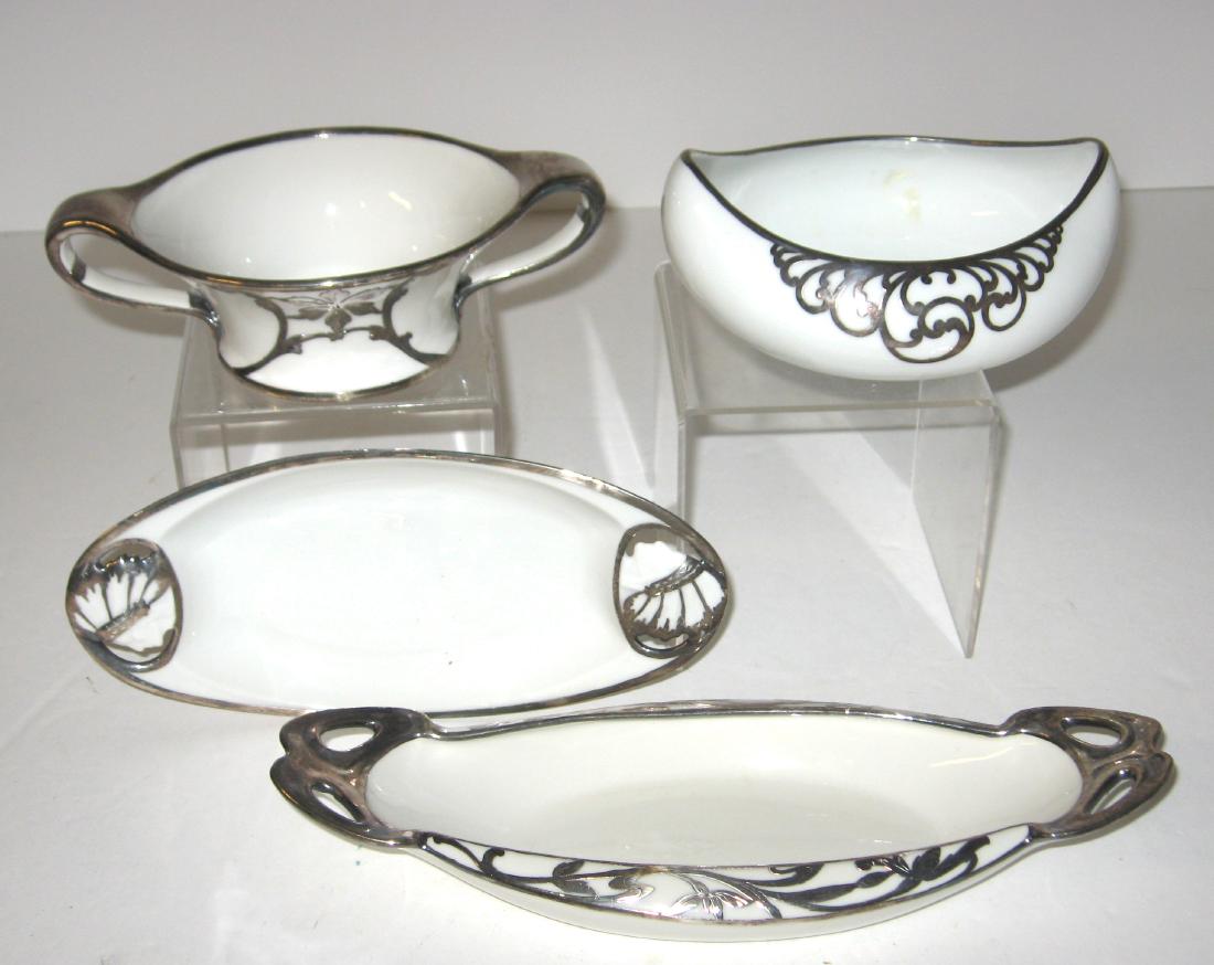 4 white porcelain silver overlay items (1 of 4)