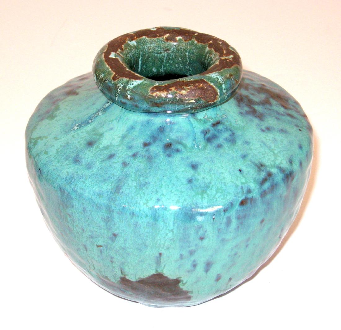 Overbeck blue pottery vase, (1 of 4)