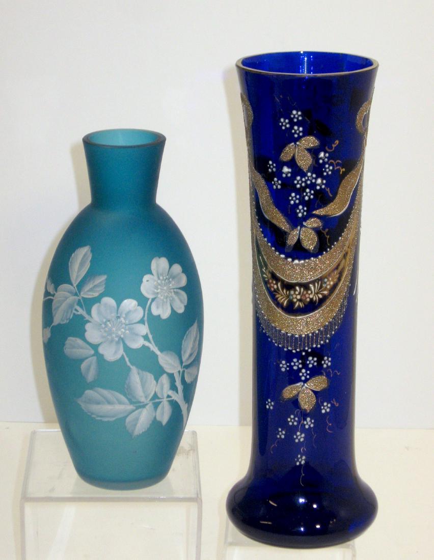 Two Victorian enameled glass vases, (1 of 5)