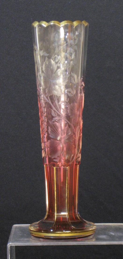 Moser cranberry cut glass vase, (1 of 4)