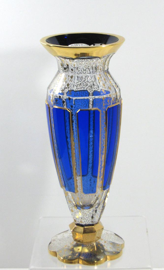 Moser blue panel glass vase, (1 of 5)