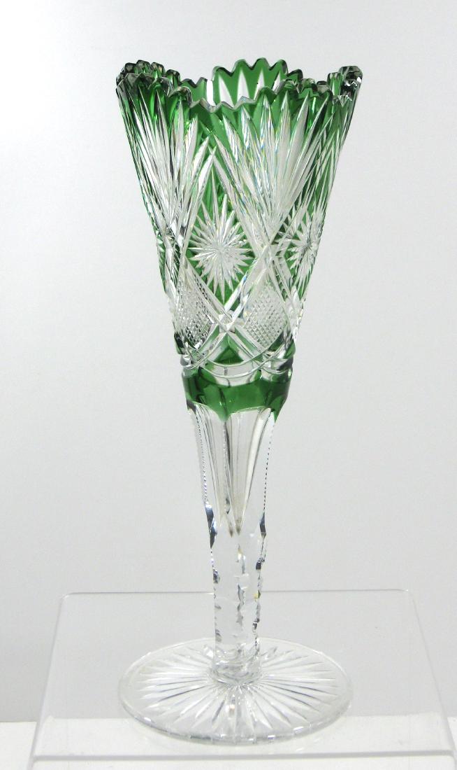 Dorflinger green cut to clear vase, (1 of 4)