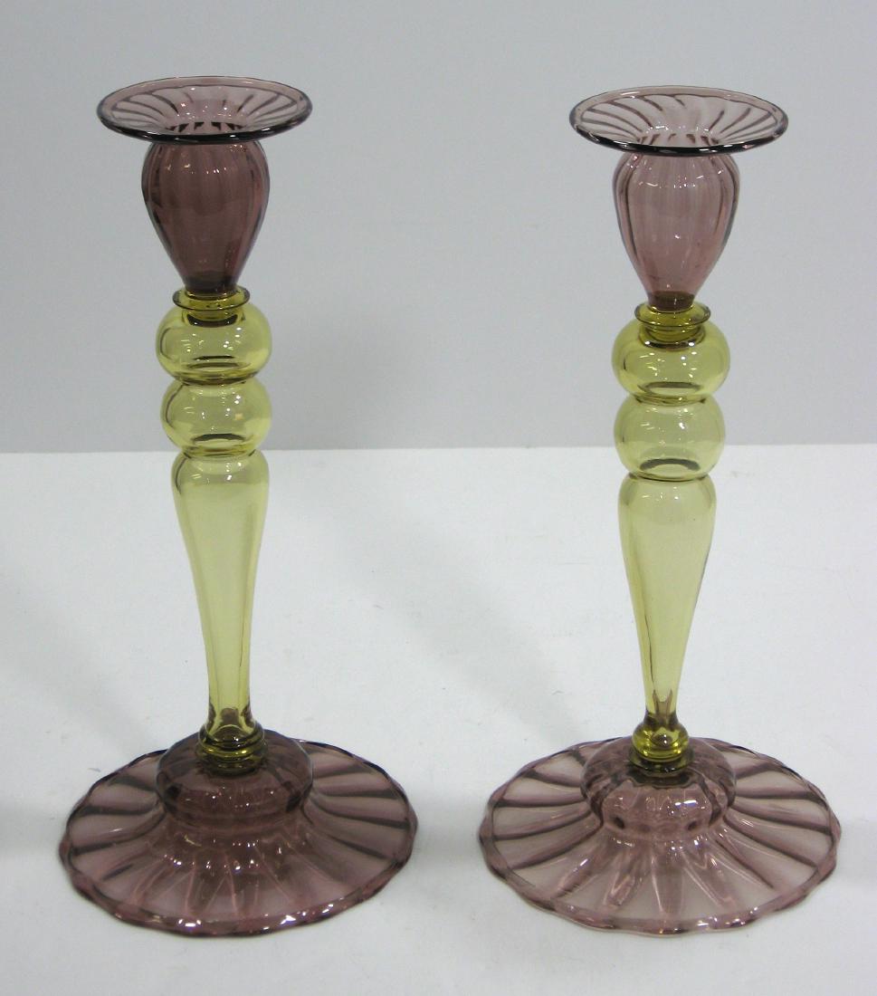 Steuben amethyst glass candlesticks, (1 of 5)